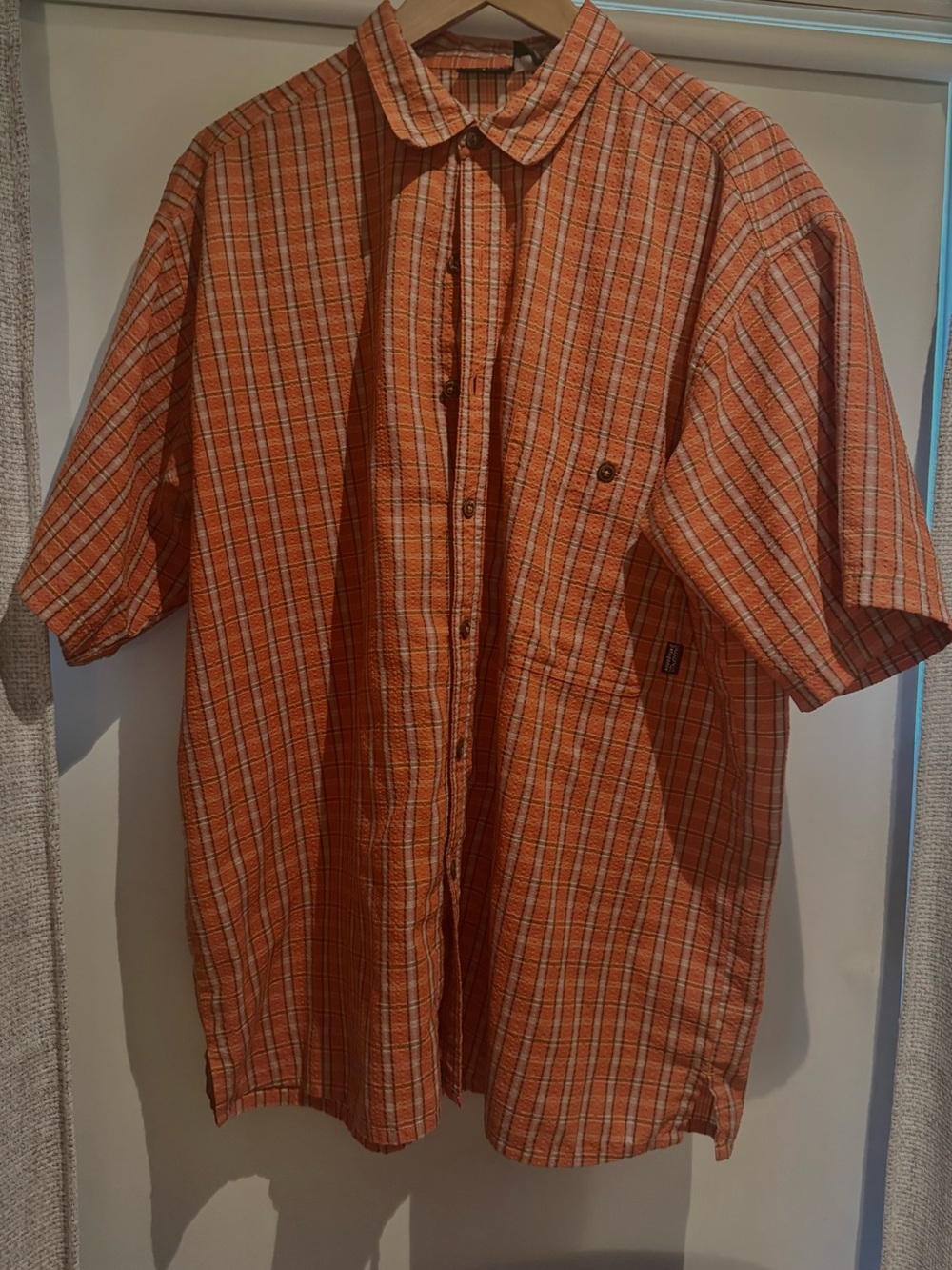 Men's Orange Plaid Patagonia  Short-Sleeve Button-Up Shirt